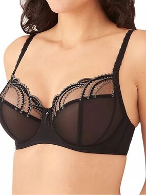 Wacoal Black Bra Sheer Embroidered Underwire Evocative Edge Full Figure 40C